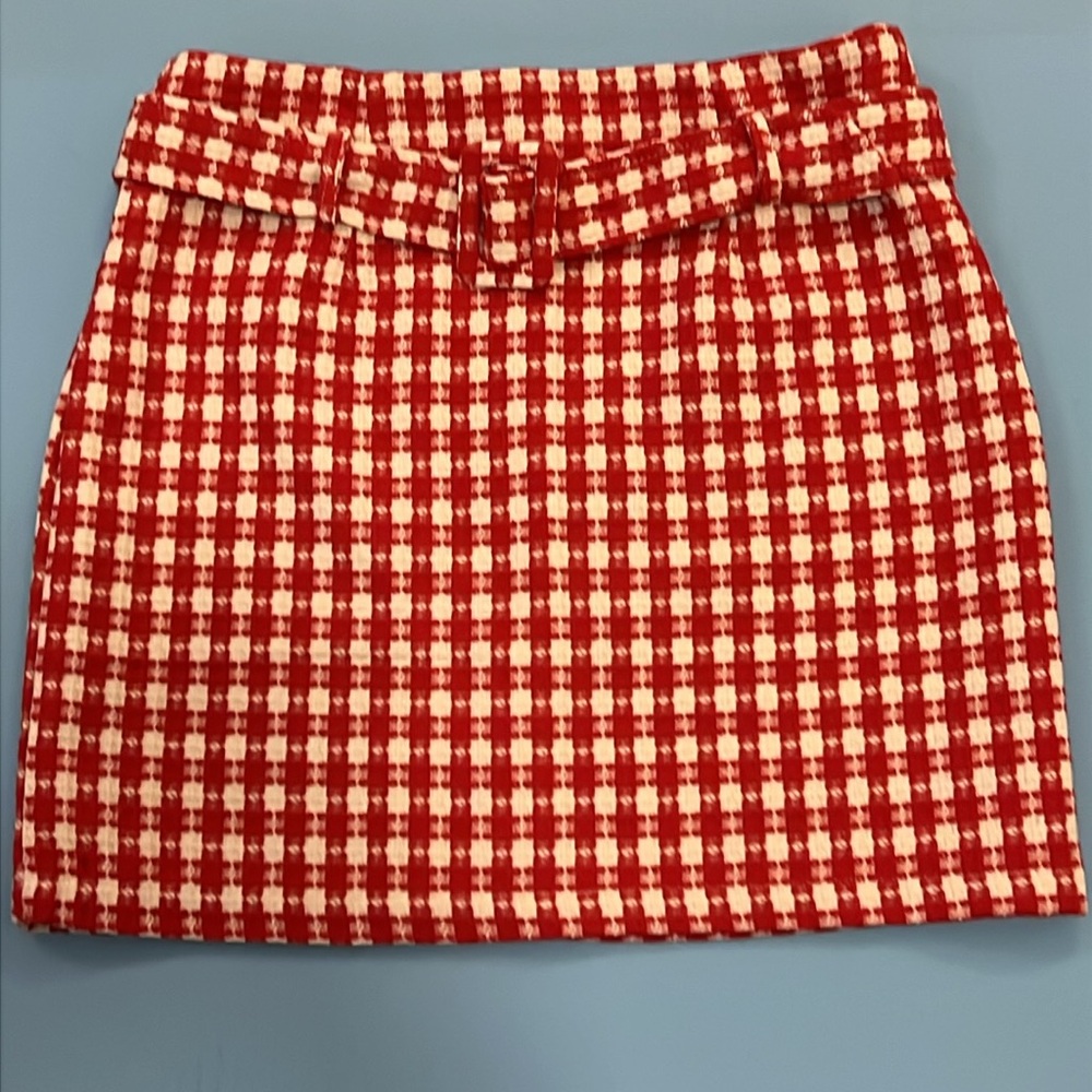 Fab’rik Boutique Tweed Check Red Mini Skirt Medium preppy, academia schoolgirl